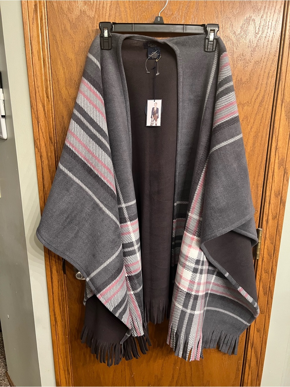 RACHEL Rachel Roy Gray Plaid Wrap with Pink Stripes